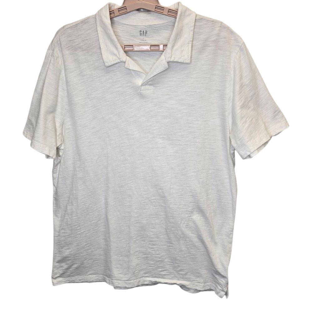 GAP Men's L Lived In Polo White Cotton Short Sleeve Polo Shirt